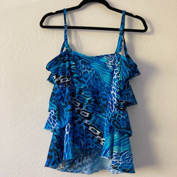 Miraclesuit Blue Ruffle Tankini Top Slimming Cruise Vacation Sculpting Beach - Picture 5 of 7